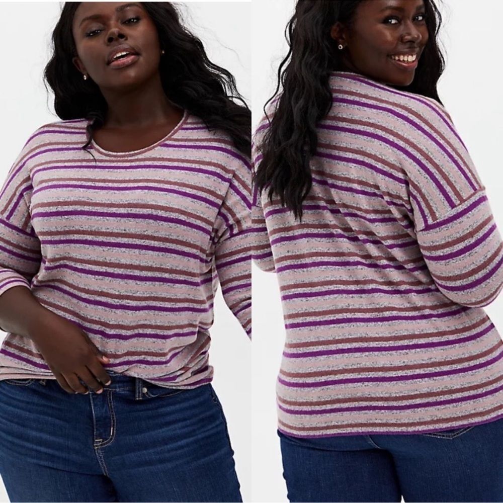 Torrid Super Soft Plush Striped Top Size 4 Purple Pink Gray